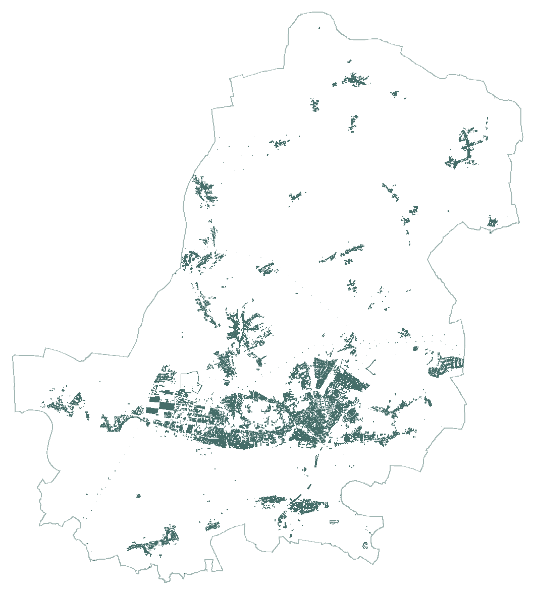 Gesamtes Stadtgebiet Wittenberg: amtliche Stadtgrenze und Gebäudestandorte
