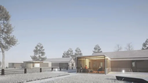 Visualisation du projet Holzmarkt avec maison et séjour vitré