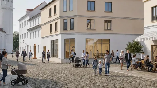 Visualización de Forum Alte Canzley en Schlossplatz con fachada clara y cubierta inclinada