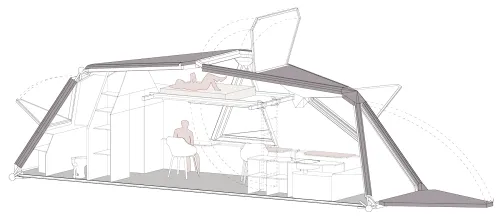 Perspectiva seccionada de Microhome M1 en la variante de trabajo