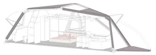 Perspectiva seccionada de Microhome M1 en la variante de descanso